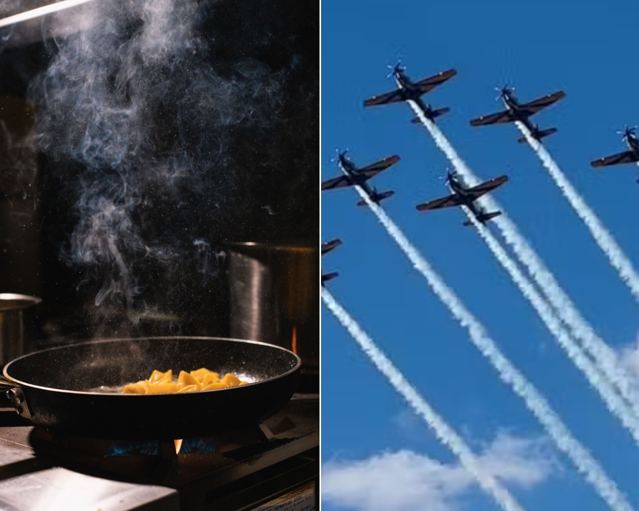 o segredo da fumaça da Esquadrilha que escreve palavras no céu — Panela quente e óleo vegetal
