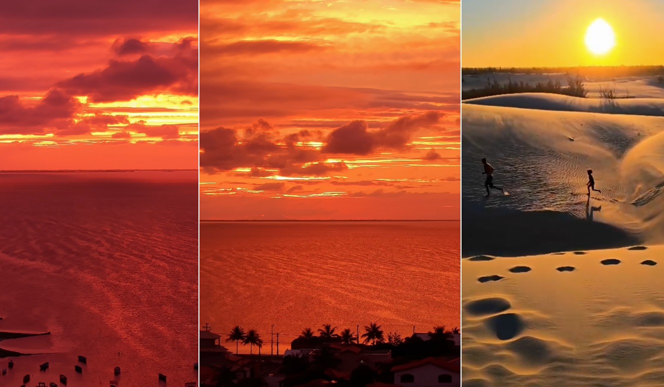 Pôr do sol nos céus do RJ tinge paisagens com cores vibrantes em diferentes cidades; VÍDEO