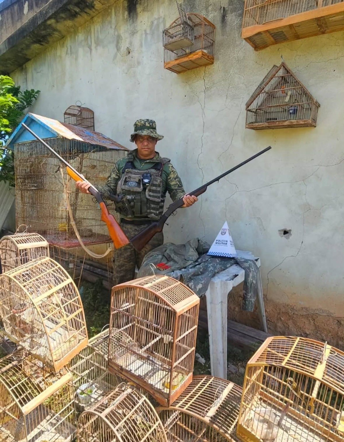 Homem suspeito por porte ilegal de arma e aves silvestres é detido em Araruama