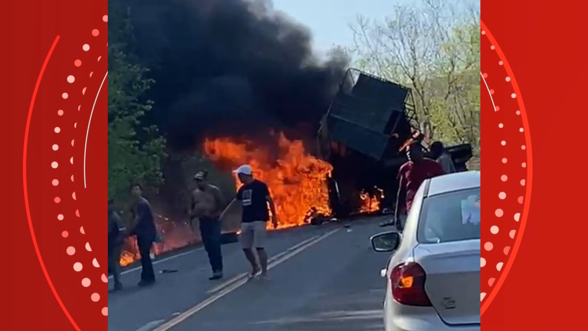 Vídeo mostra bois saindo de caminhão em chamas após acidente com morte em rodovia no Norte do ES