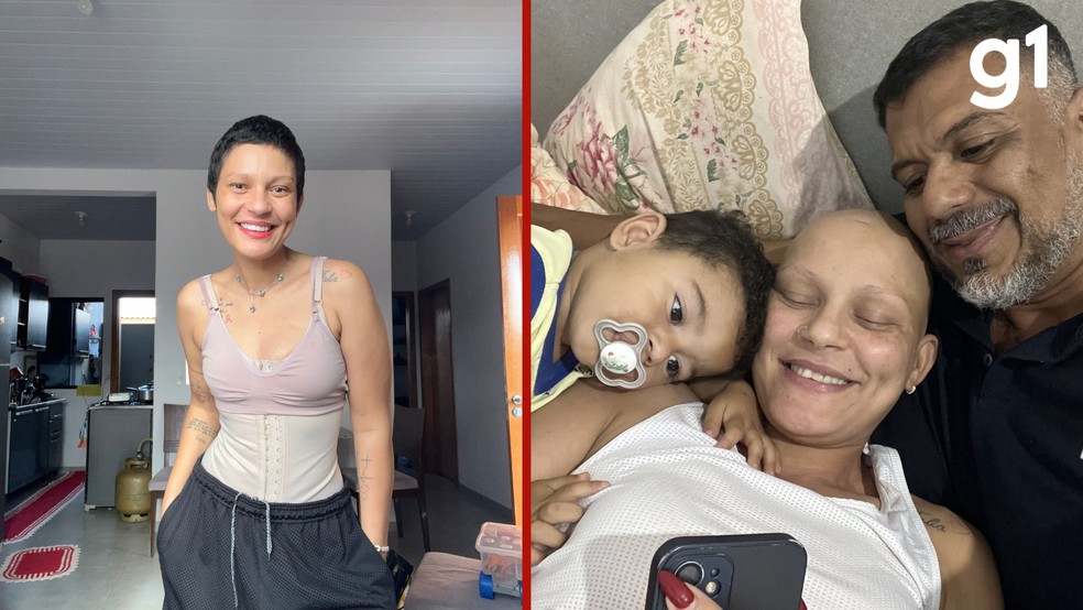 Paula com seu marido e filho, Fábio e Miguel. — Foto: Reprodução