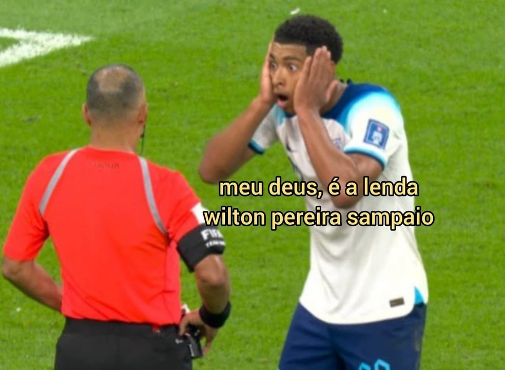 Meme de Wilton Pereira com jogador da inglaterra — Foto: Reprodução/Redes Sociais