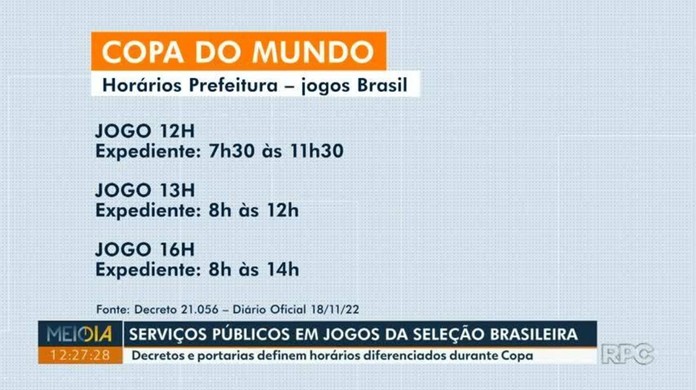 Horário de Atendimento durante os Jogos do Brasil, o jogo da copa do mundo  vai ser que horas 