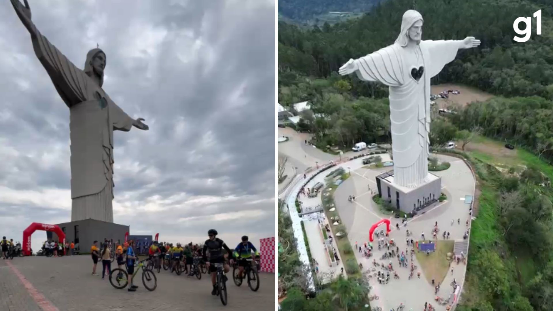 Mais de 600 ciclistas percorrem 52 km e passam por 12 monumentos religiosos em desafio de bike até o Cristo Protetor