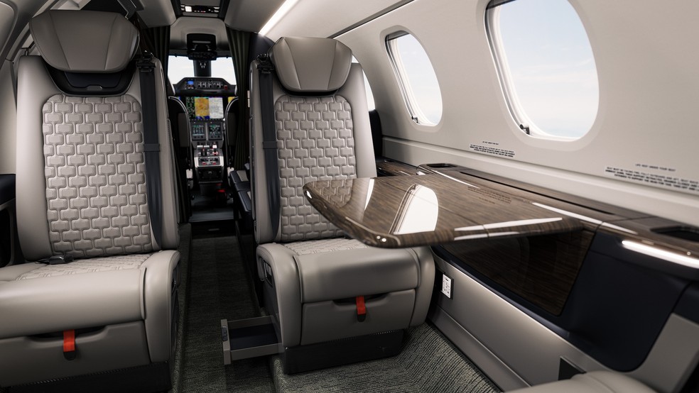 Imagem de conceito do Phenom 300EV, jato leve da Embraer — Foto: Divulgação/Embraer