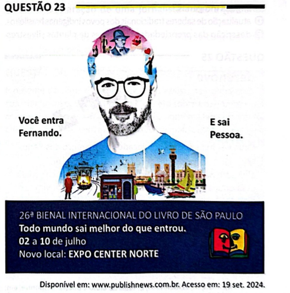 Imagem da questão de Fernando Pessoa no Enem 2025 — Foto: Reprodução