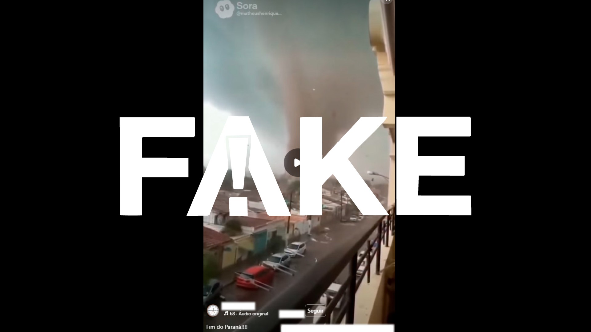 É #FAKE vídeo viralizado que mostra tornado atingindo cidade no Paraná