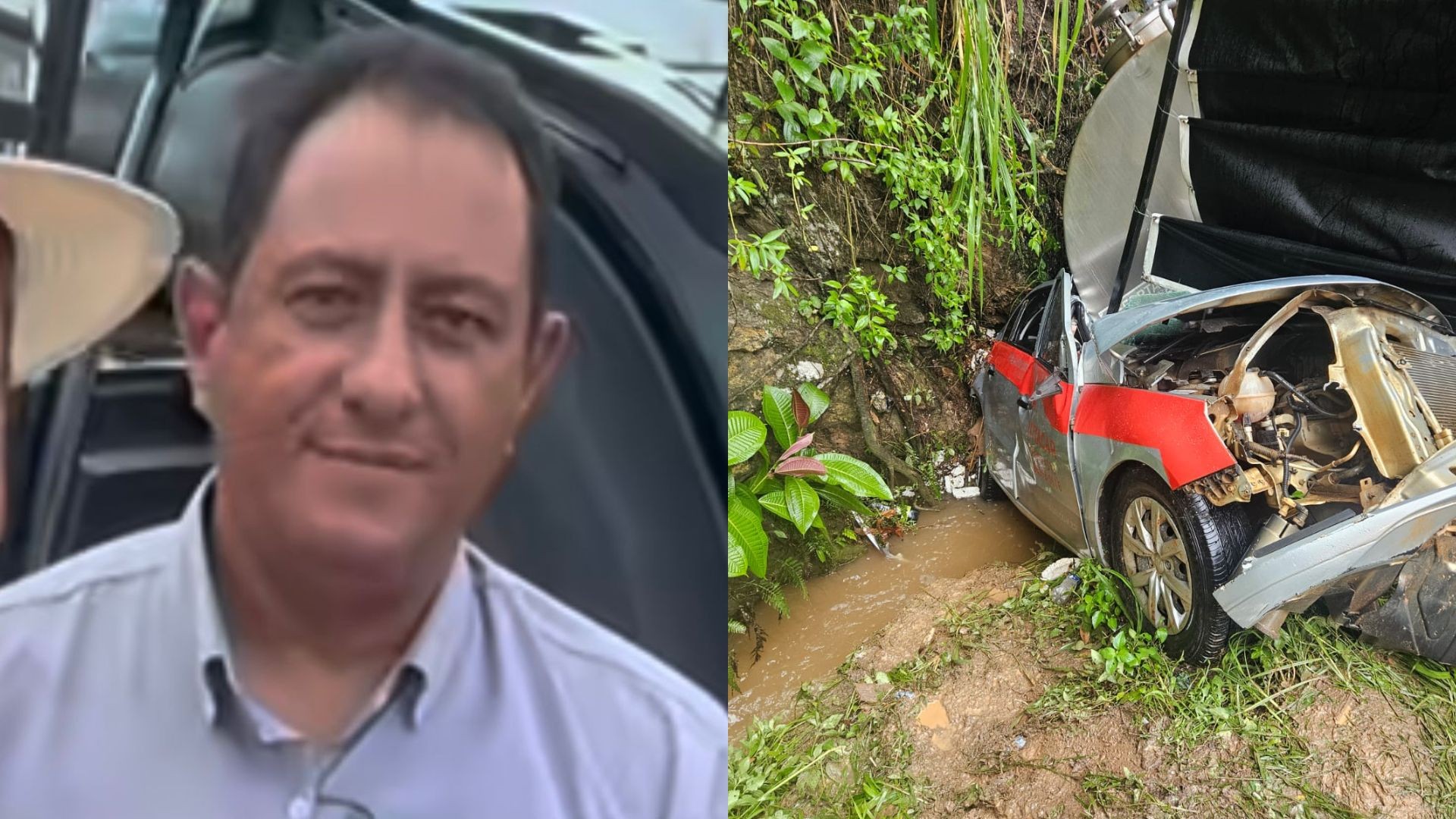 Caminhão de leite tomba em cima de carro e motorista morre preso às ferragens no ES