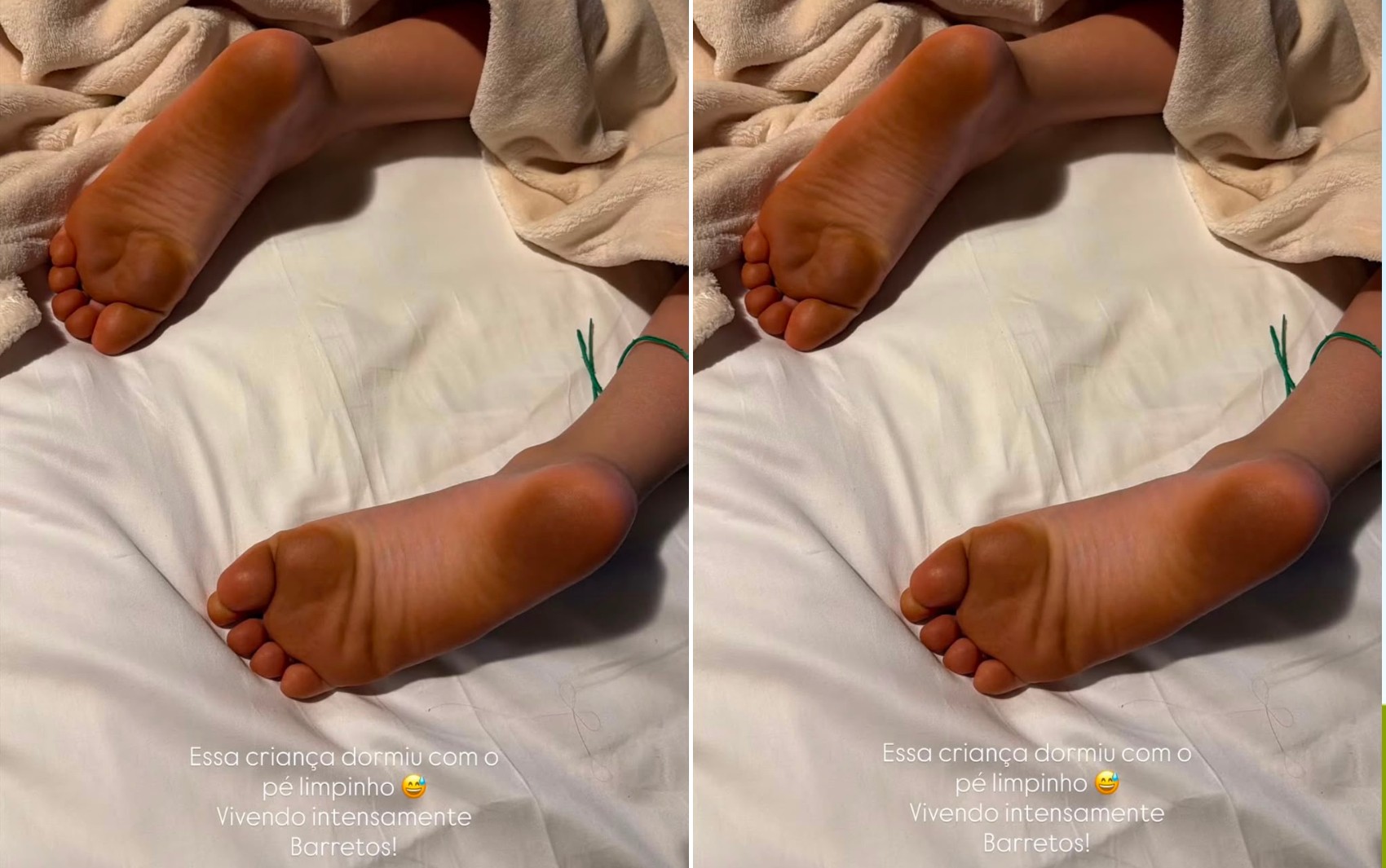 Andressa Suita posta foto do filho com pé sujo dormindo na cama limpa: “Vivendo intensamente Barretos”