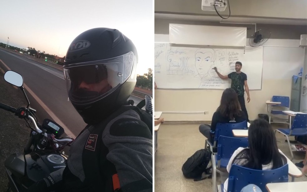 Lucas percorre cerca de 130 km durante todas as noites e trabalha em uma escola durante o dia — Foto: Arquivo pessoal/Lucas Costa