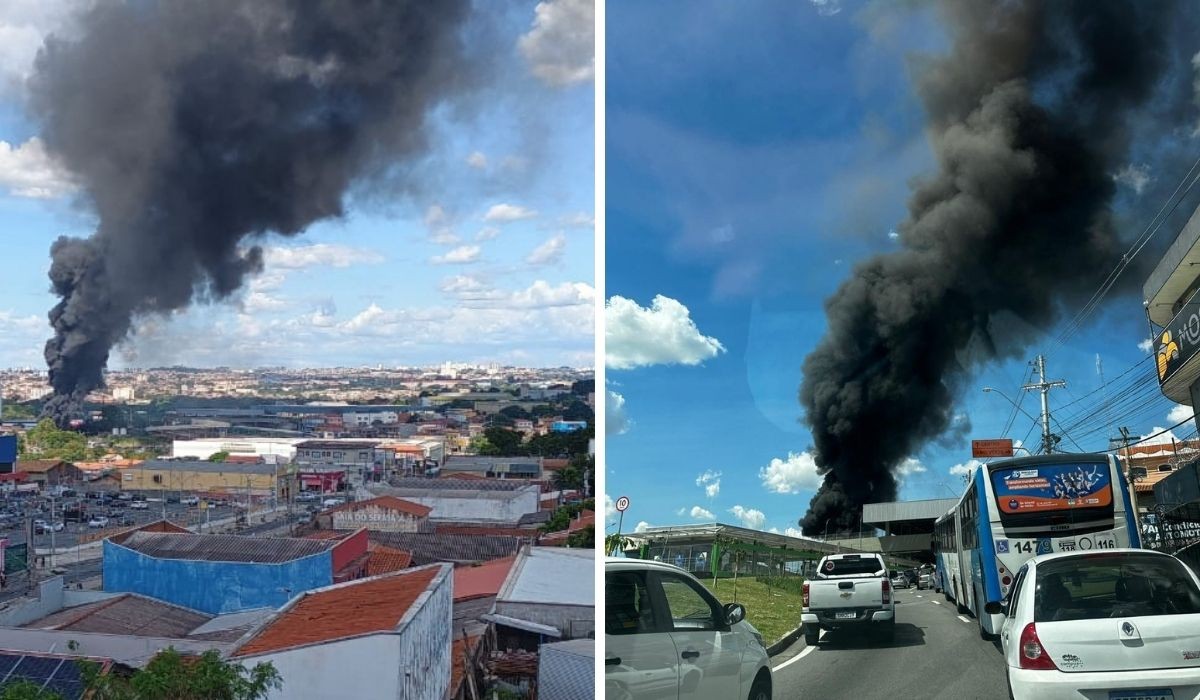 Incêndio atinge depósito de recicláveis em Campinas; vídeo mostra coluna de fumaça