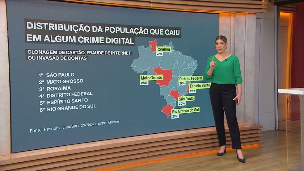 População de São Paulo é a que mais sofreu golpes digitais no último ano. — Foto: GloboNews/Reprodução
