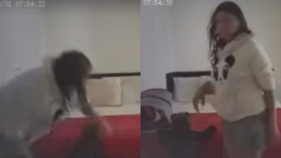 Câmera escondida registrou agressões de mãe contra filha de dois anos — Foto: Reprodução