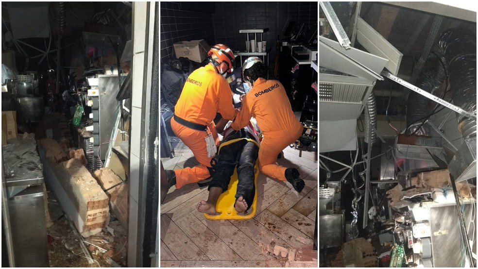 Laje do McDonalds desabou sobre funcionária, que teve ferimentos, em São Luís — Foto: Divulgação/Corpo de Bombeiros