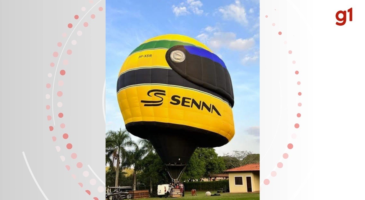 Balão com formato do capacete de Ayrton Senna oferece voos gratuitos em Balneário Camboriú; entenda 