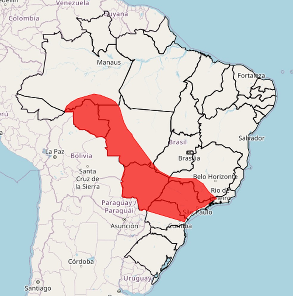 Região central do país é a que mais deve sofrer com as altas temperaturas nos próximos dias. — Foto: Inmet