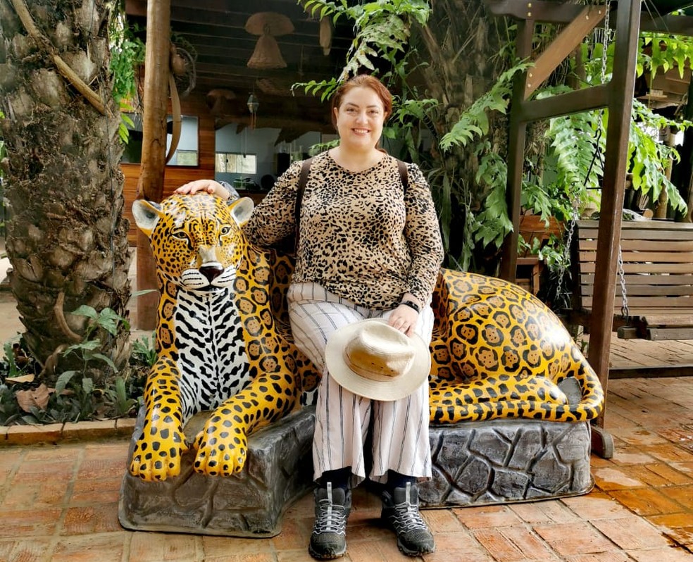 Jornalista grega Marisofi Giannouli, de 42 anos, em visita ao Pantanal em 2025 — Foto: Reprodução
