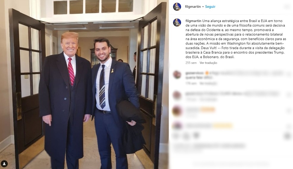 Publicação de ex-assessor de Bolsonaro ao lado de Donald Trump — Foto: Reprodução/Instagram