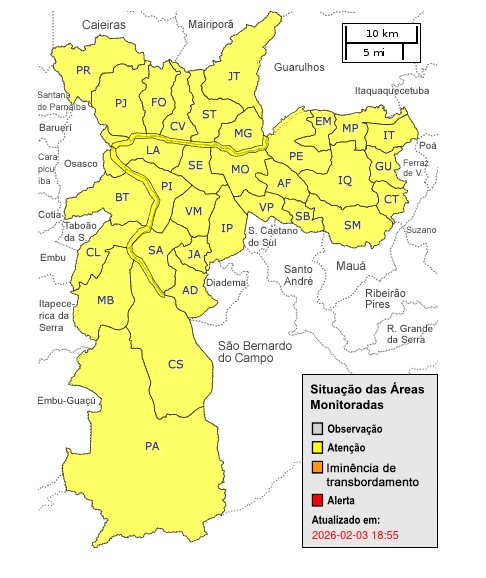 Chuva deixa capital em estado de atenção para alagamentos nesta terça