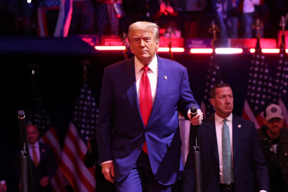Candidato republicano Donald Trump durante comício no Madison Square Garden, em Nova York, em 27 de outubro de 2024. — Foto: REUTERS/Brendan McDermid
