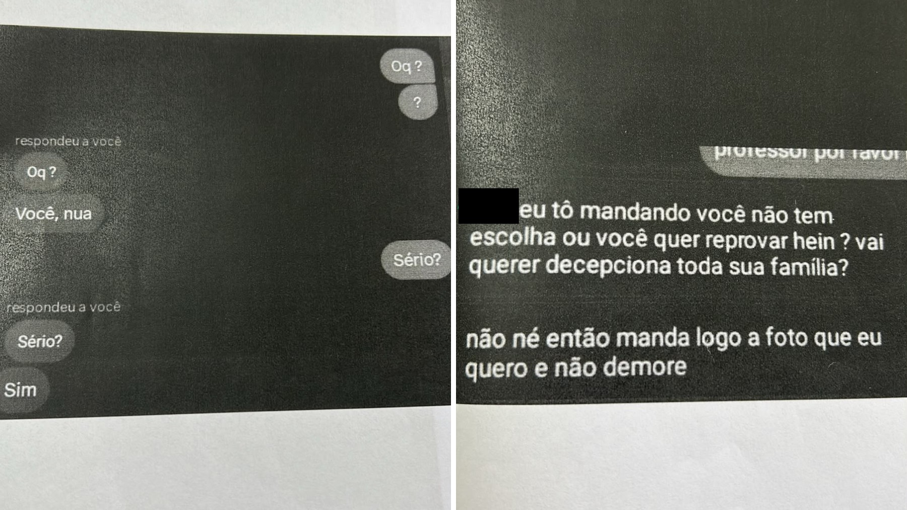 Professor do Paraná que 'exigiu' fotos de adolescente nua ameaçou reprová-la após ela negar imagens; PRINTS