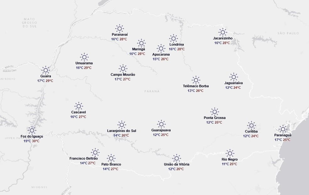 Previsão para quinta-feira, 20 de novembro — Foto: Reprodução/Simepar
