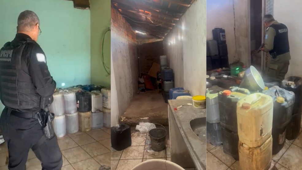 Pai e filho são presos com mais de 1 mil litros de combustível desviado do Terminal de Petróleo em Teresina — Foto: Reprodução
