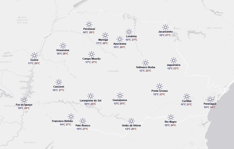 Previsão para quinta-feira, 20 de novembro — Foto: Reprodução/Simepar