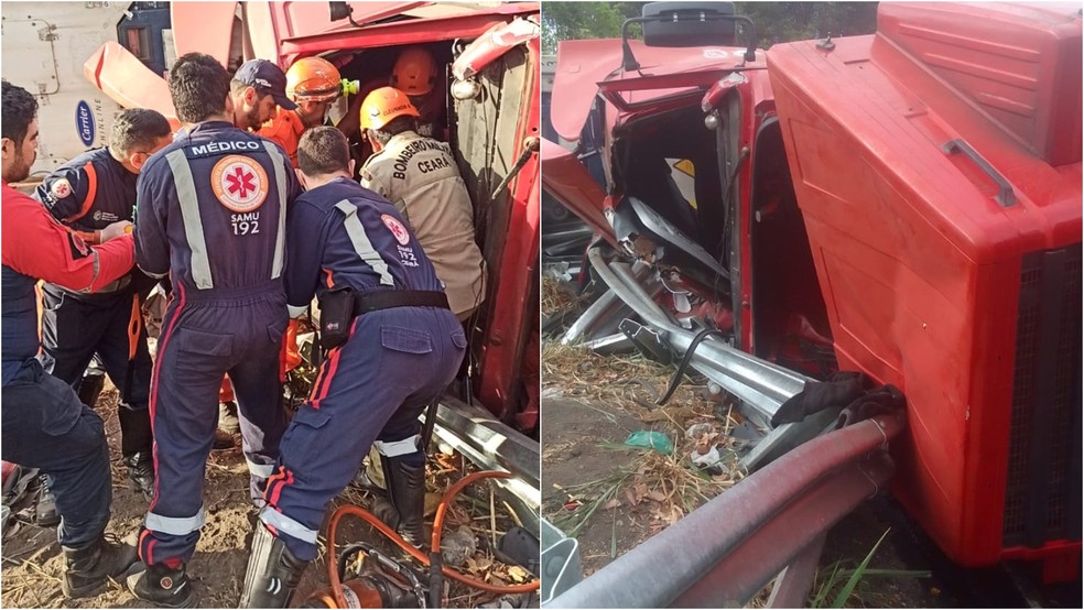 Bombeiros resgataram motorista que ficou preso em ferragens de caminhão em Tianguá. — Foto: Corpo de Bombeiros/ Divulgação