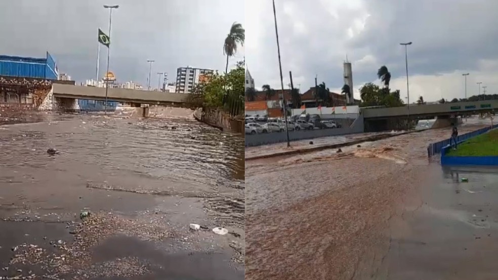 Trechos da avenida Nações Unidas ficaram inundados com temporal em Bauru — Foto: Arquivo Pessoal