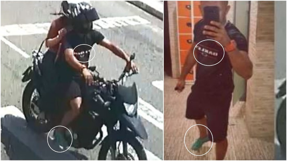 Polícia encontrou diversas fotos do PM com a mesma roupa do dia que o motorista de aplicativo foi assassinado. — Foto: Reprodução