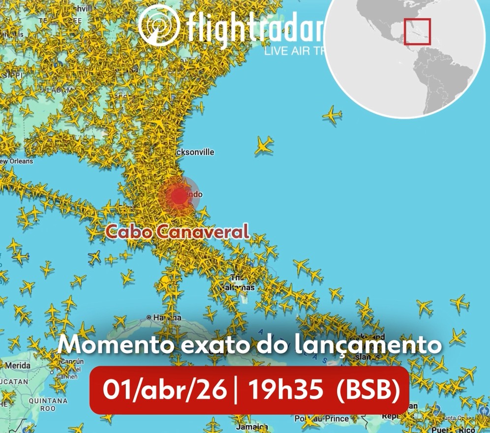 VÍDEO: site mostra voos desviando da trajetória do foguete da Artemis II durante lançamento da missão