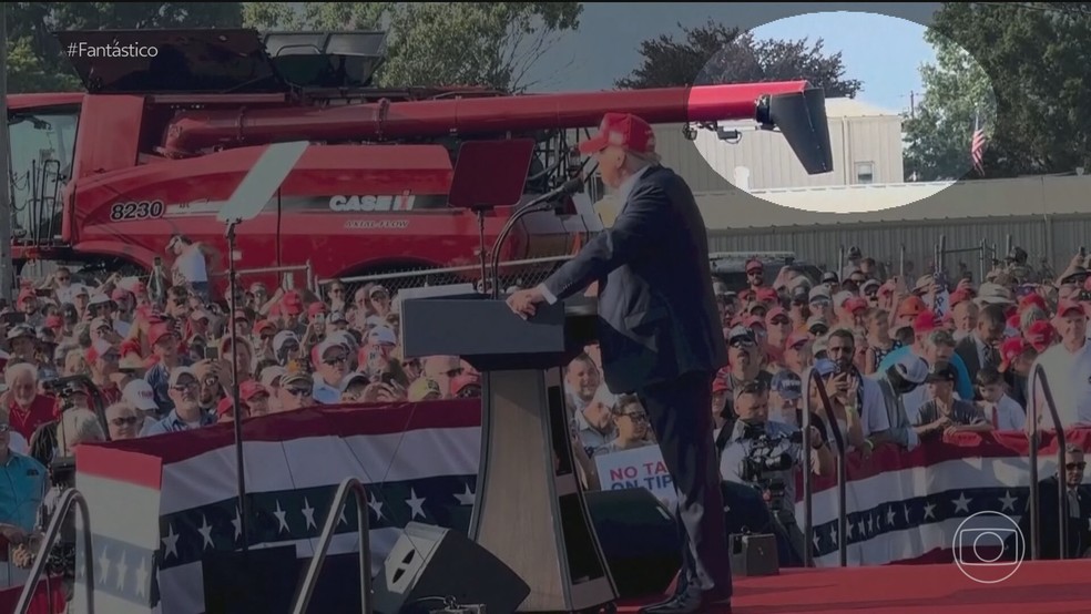 Trump comÃ­cio na PensilvÃ¢nia â€” Foto: ReproduÃ§Ã£o/TV Globo