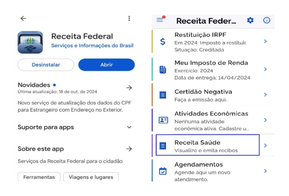 Serviço digital do Receita Saúde no App da Receita Federal — Foto: Receita Federal/ Divulgação