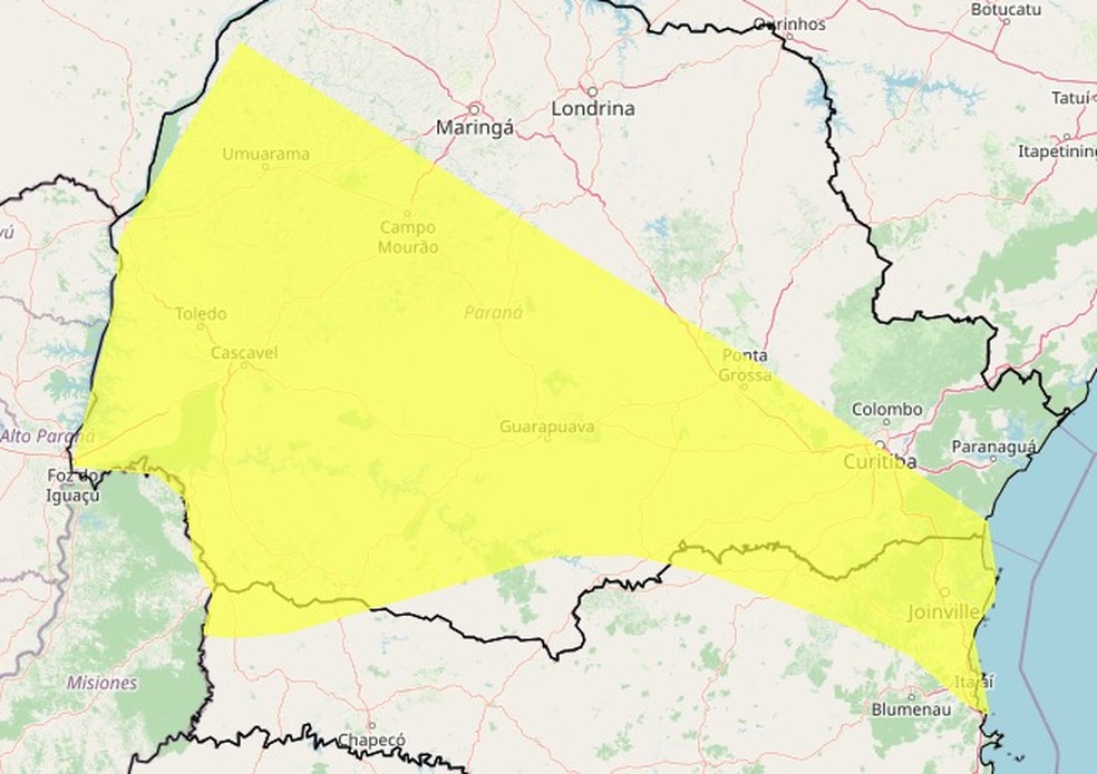 Cidades do Paraná têm alerta de risco de chuva intensa — Foto: Inmet