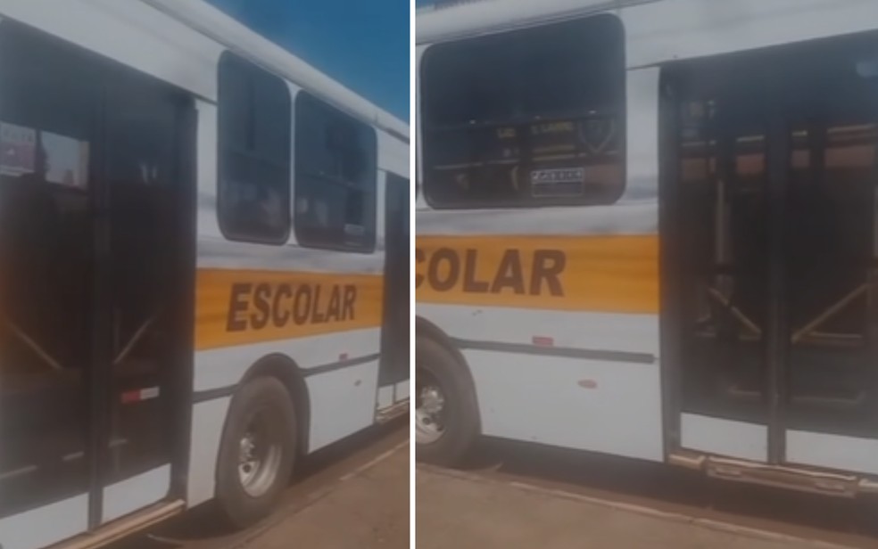 Imagens mostram ônibus escolar completamente fechado, em Cidade Ocidental — Foto: Reprodução/TV Anhanguera