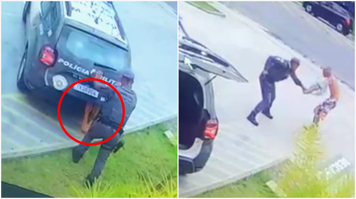 VÍDEO: PM usa porta da viatura para prensar pernas de suspeito detido em SP