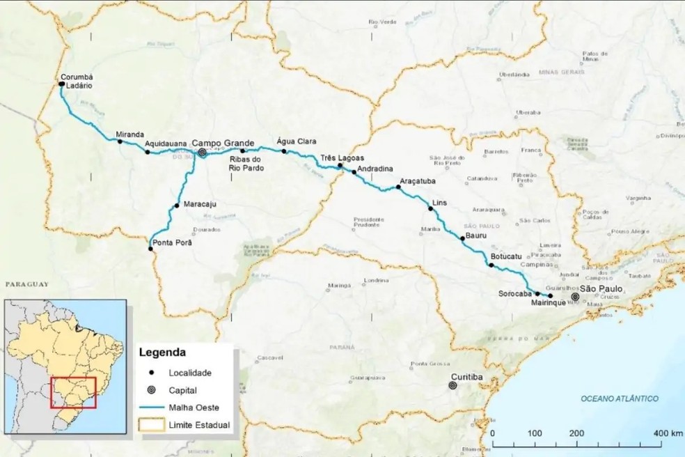 Mapa da Malha Oeste. — Foto: Reprodução/ANTT