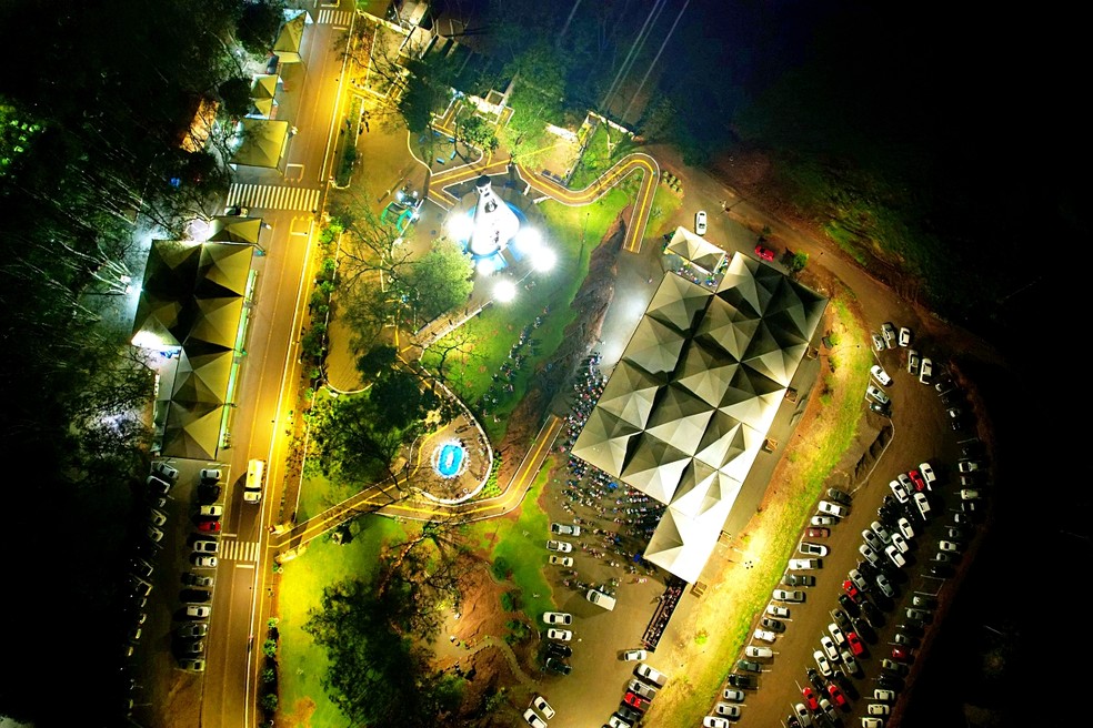 Vista aérea de santuário a Nossa Senhora Aparecida, em Itaipulândia — Foto: Prefeitura de Itaipulândia