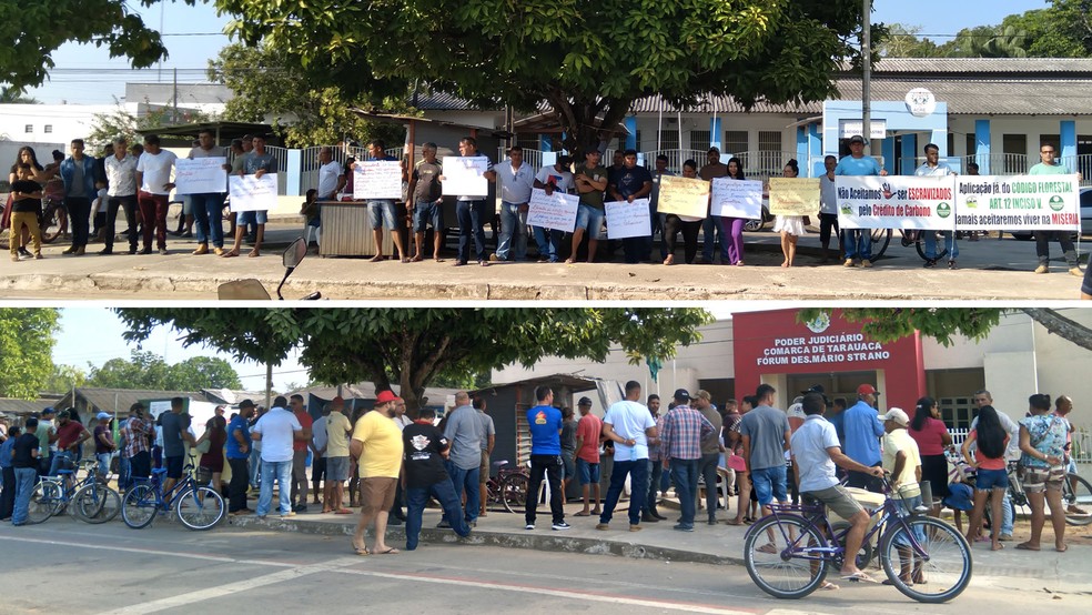 Produtores rurais protestaram em frente ao Fórum de Tarauacá — Foto: Divulgação