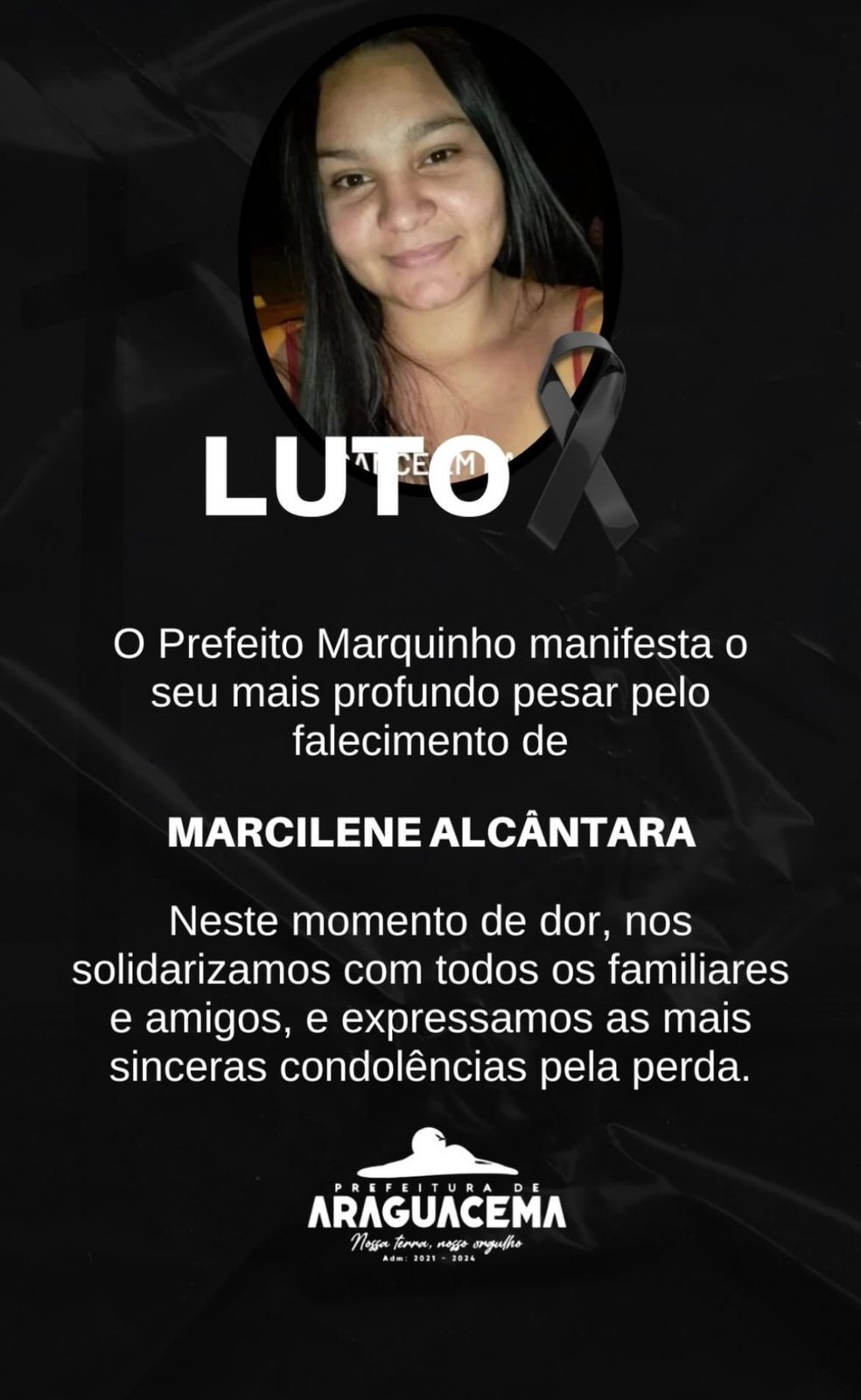 Prefeitura de Araguacema lamentou morte — Foto: Reprodução/ Redes Sociais
