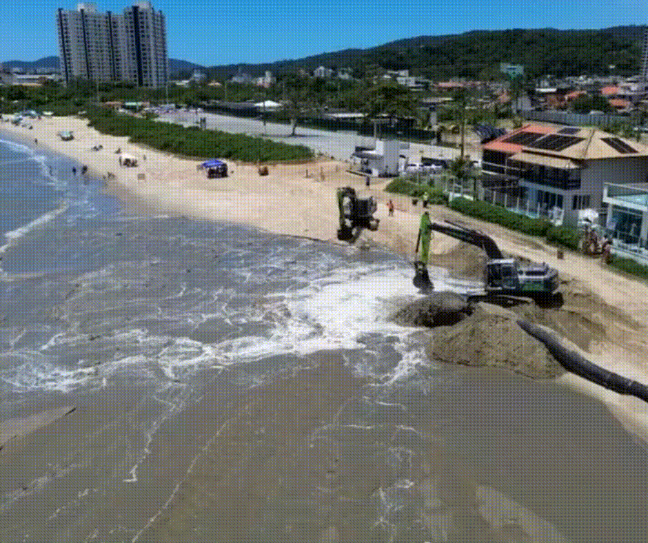 Obra de alargamento termina em praia de SC após 75 dias; VÍDEO de drone mostra antes e depois