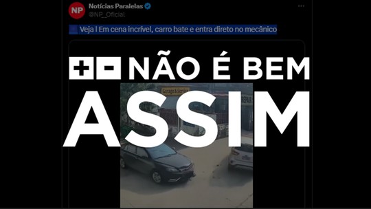 #NÃO É BEM ASSIM: Carro não derrapou direto para oficina mecânica logo após batida; garagem é de comitê do Partido Comunista Chinês - Conteúdo viral alterou digitalmente placas em chinês e substituiu por inglês para levar público a acreditar que estabelecimento é uma oficina.