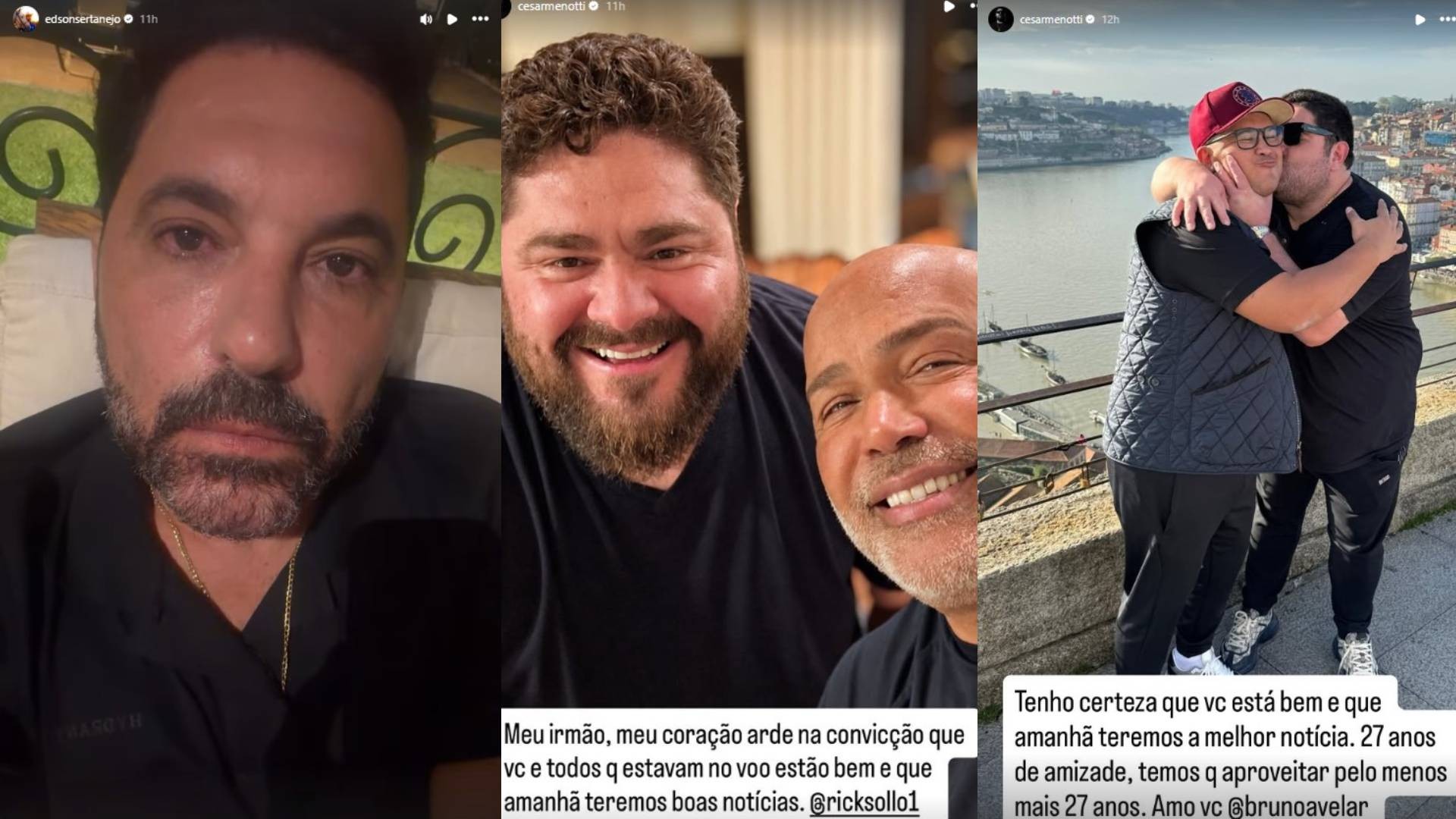 Sertanejos pedem orações durante busca por helicóptero com Rick e empresário: 'Triste e preocupado'
