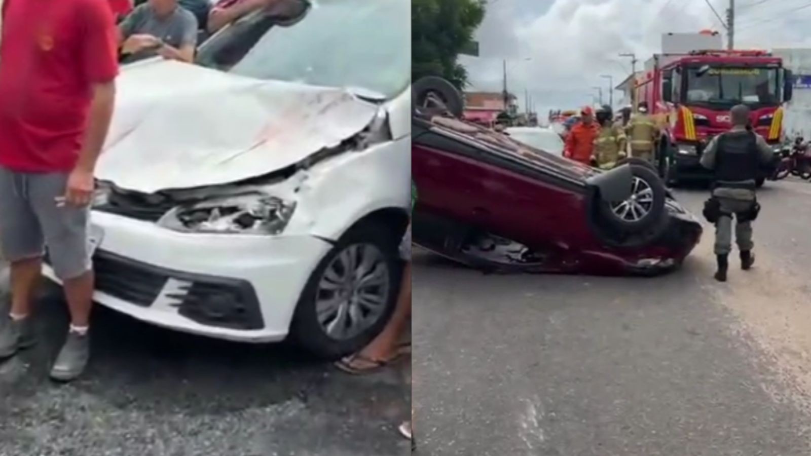 Carro capota em acidente entre quatro veículos no litoral do PI; duas pessoas feridas