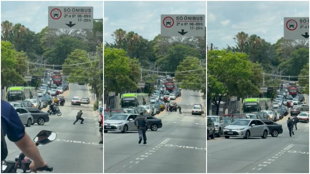 VÍDEO: PMs trocam tiros com suspeitos de assaltar farmácia na Avenida Morumbi, Zona Sul de SP