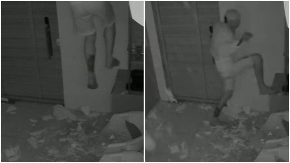 Proprietários dizem que criminoso entrou em clínica odontológica por engano, saiu sem levar nada e roubou loja vizinha — Foto: Reprodução
