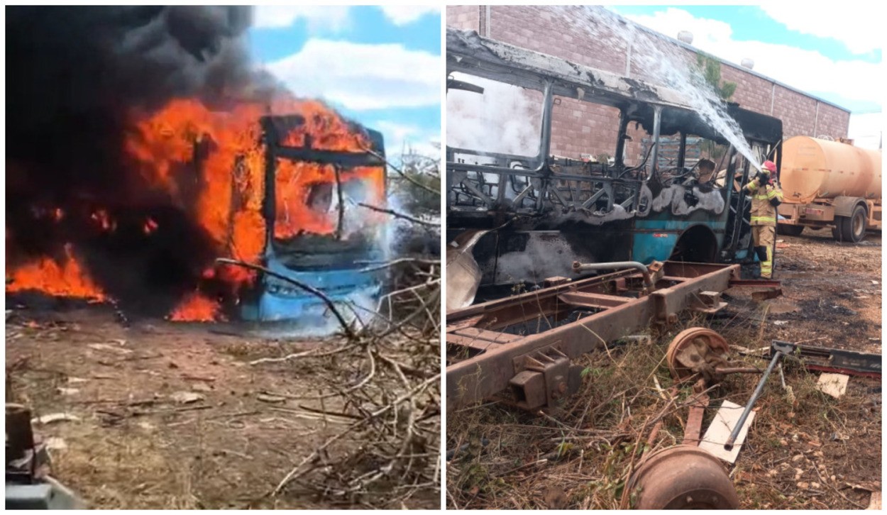 Ônibus estacionado em garagem é destruído por incêndio em Bocaiuva