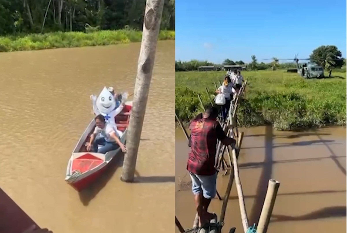 De helicóptero e barco, Zé Gotinha leva vacinas e percorre comunidades ribeirinhas no Pará  