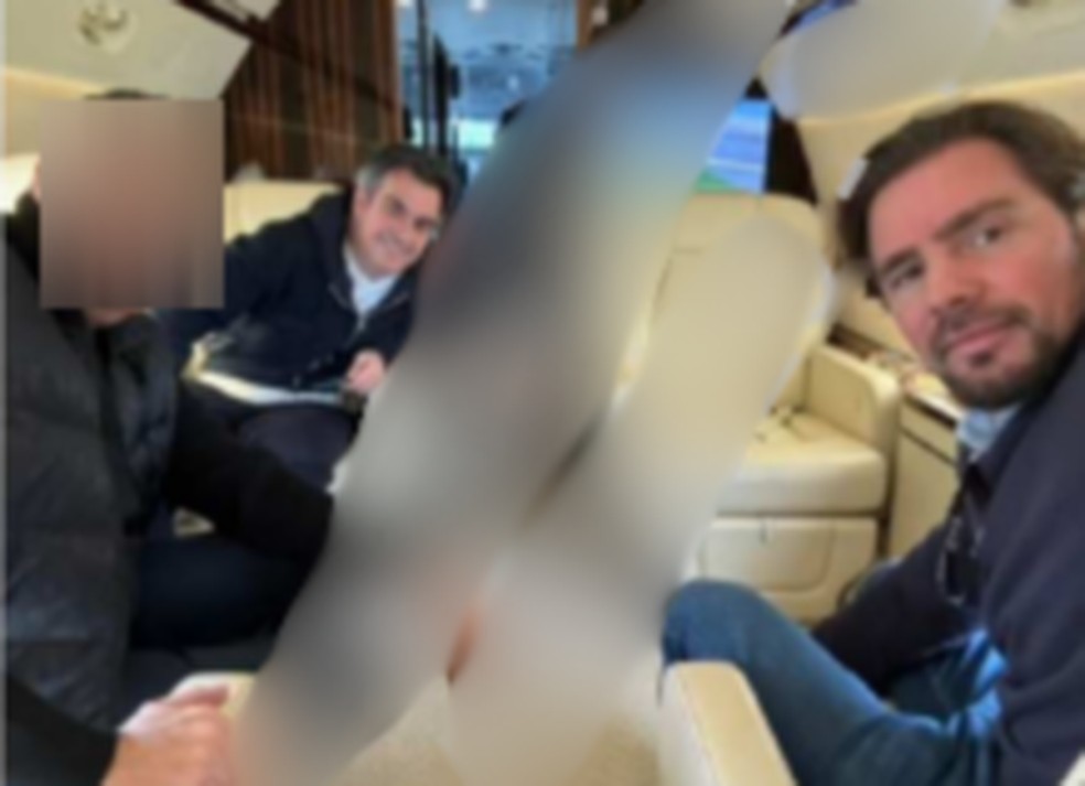 Vorcaro e Ciro Nogueira em aeronave particular em Nova Jersey, em 16 de maio de 2024 — Foto: Reprodução